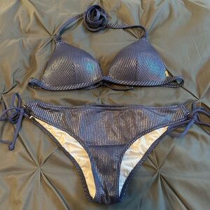 PINK Victoria's Secret Metallic Navy Bikini